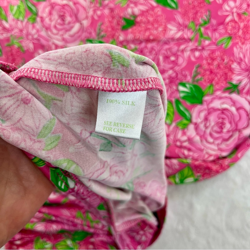 Lilly Pulitzer 100% Silk Rose Floral Split Neck SS Dress Pink Sz 8 No Belt - Picture 6 of 12
